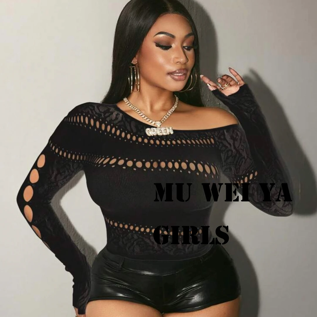 街头美式辣妹薄款短款套头露肩斜肩镂空设计性感修身小众甜辣