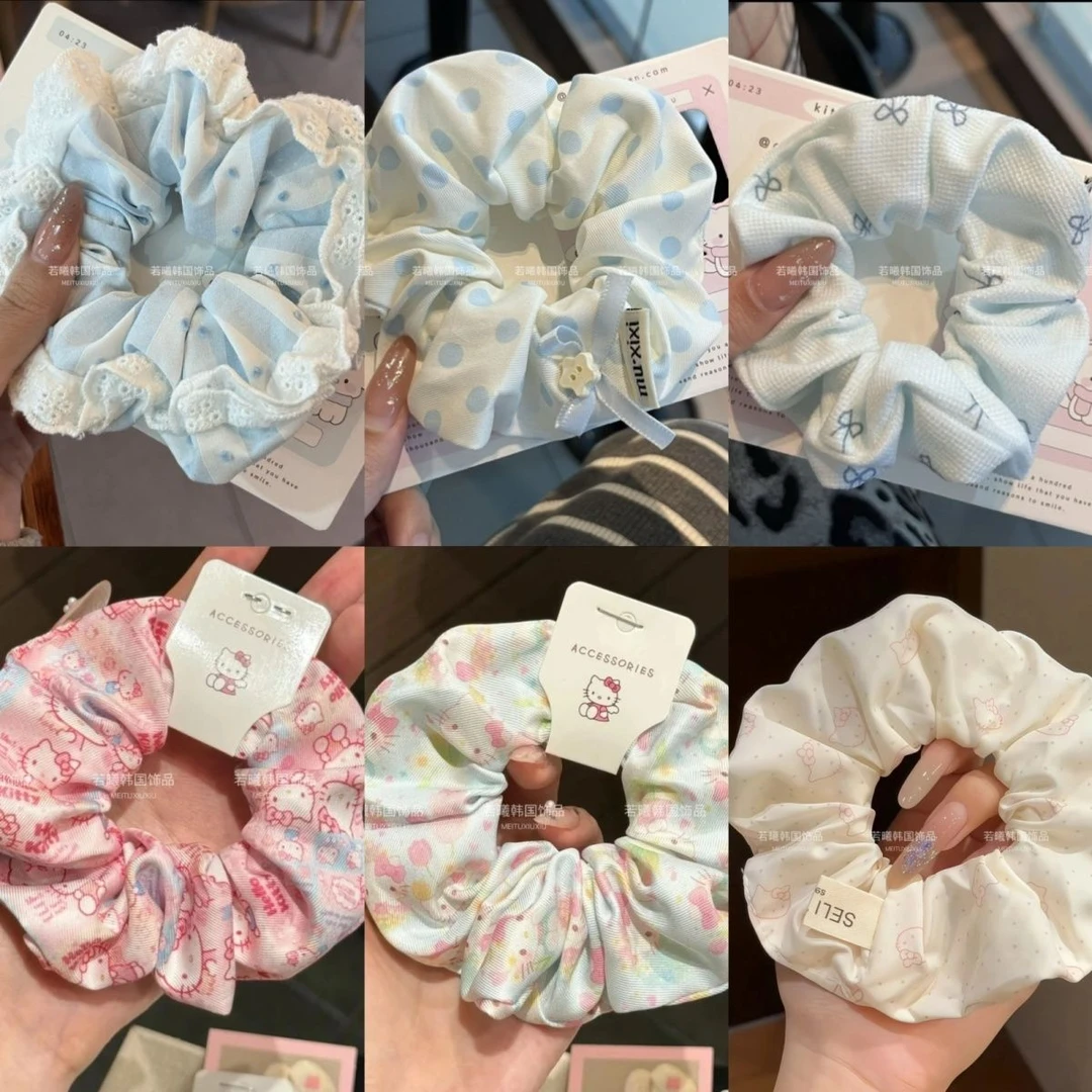 可爱古早KT猫咪大肠圈可爱发绳印花发圈甜美少女心头绳丸子头发饰