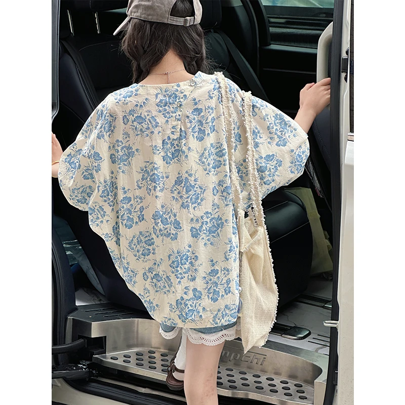 K28879 法式度假风女童碎花短袖T恤2025新款夏装儿童洋气上衣时髦