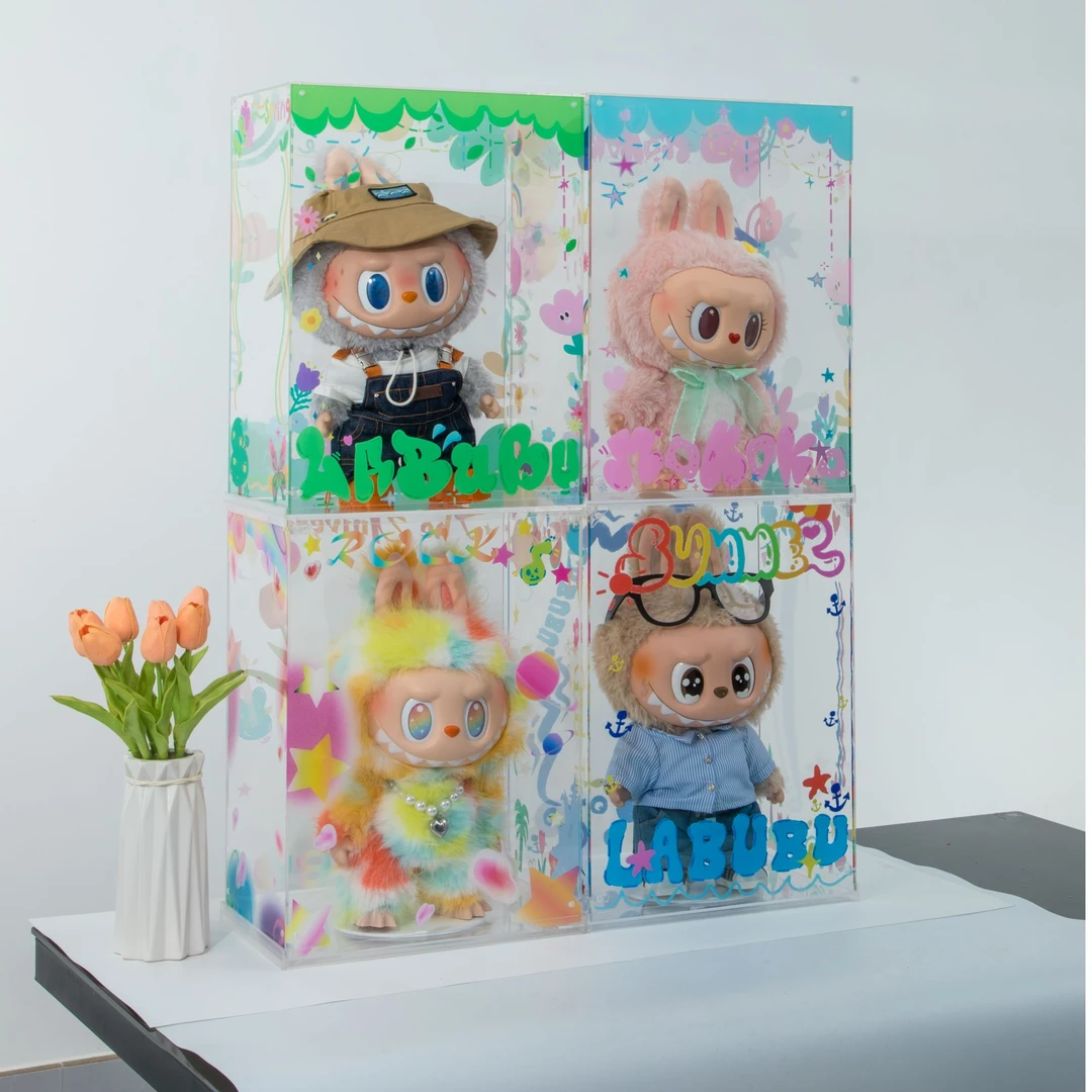 先航彩绘防尘罩labubu大夏日收纳展示架拉布布透明亚克力展示盒