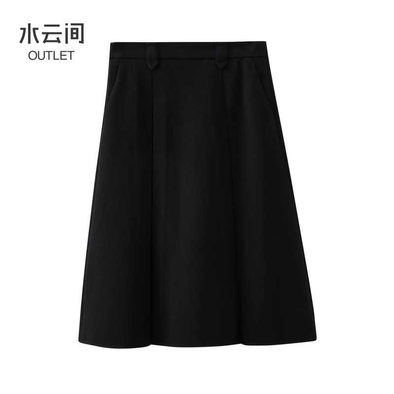 【半身裙】水云间黑色a字大摆半身裙女中长西装裙子简约12540222