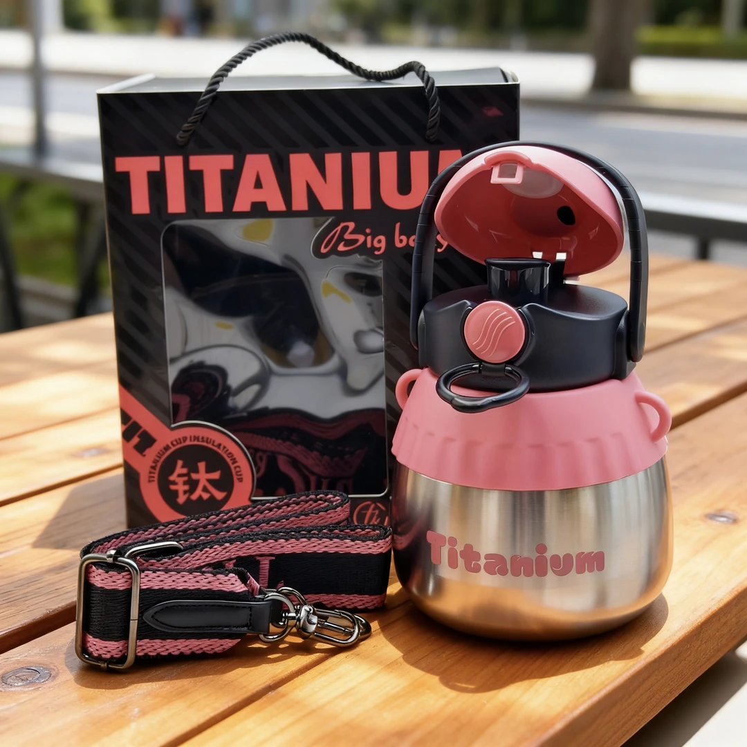 【原装正品】800ml纯钛大肚水壶大容量吸管水杯便携式保温保冷杯