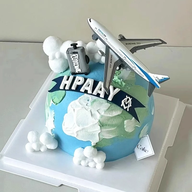 飞机蛋糕装饰摆件客机模型飞行员儿童星球云朵主题生日烘焙插件