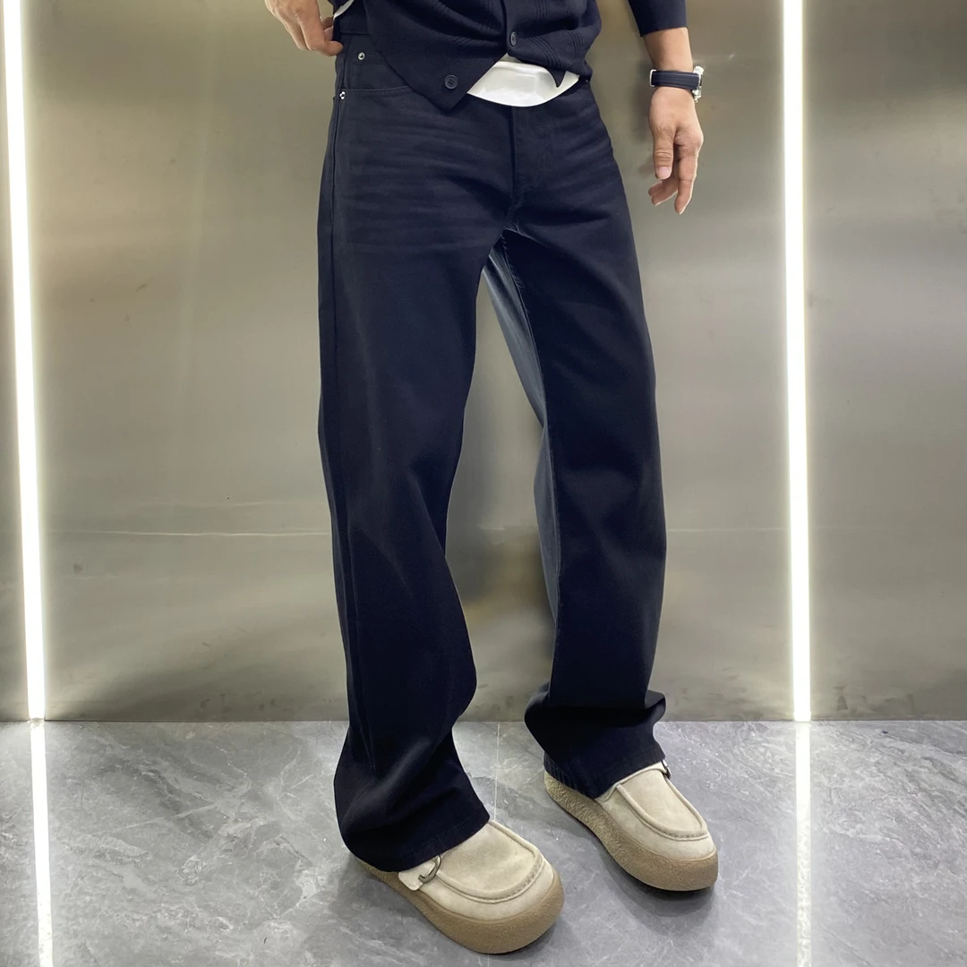 美式做旧猫须褶皱松弛感水洗纯色简约款中直筒百搭痞帅牛仔裤长裤