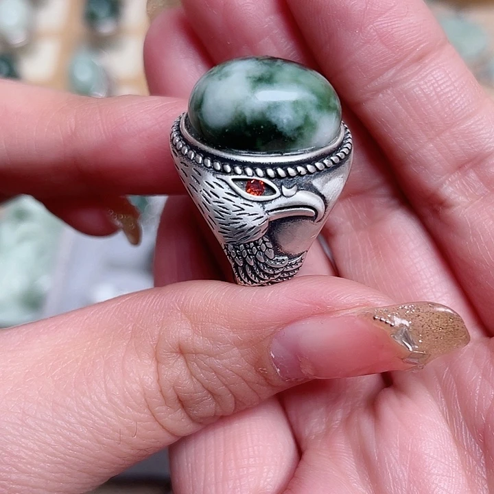 透闪石-蛇纹石玉戒指银S925镶嵌