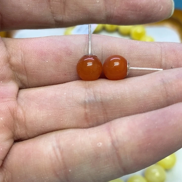 南红玛瑙耳钉银S925镶嵌耳钉