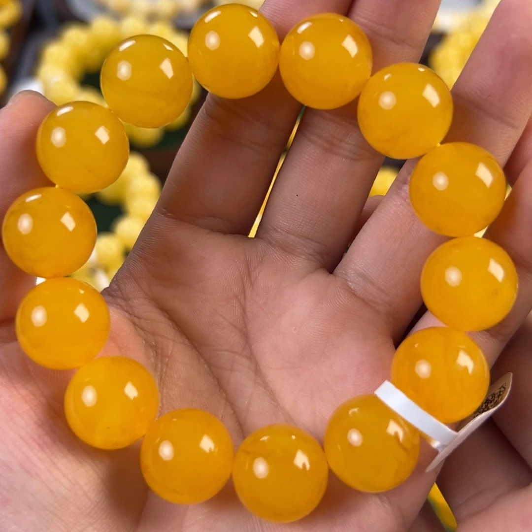 琥珀未镶嵌手链33.06g焦皮同料圆珠16mm tt