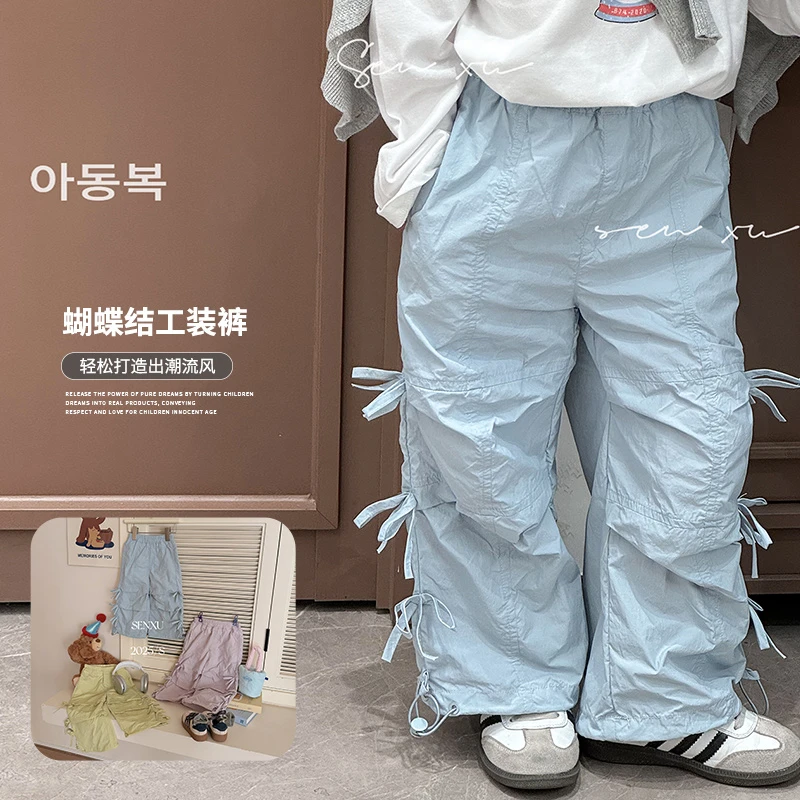 【森许】春季蝴蝶结花边工装裤-364