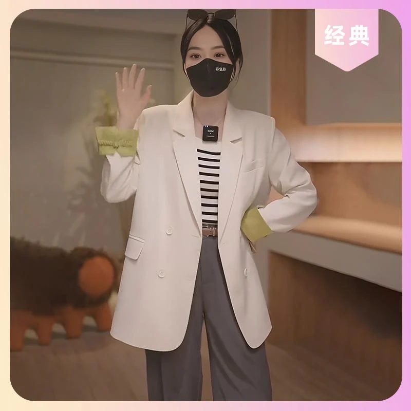 独特超好看西服上衣2025年春秋新款女复古西装撞色拼接盘扣外套女