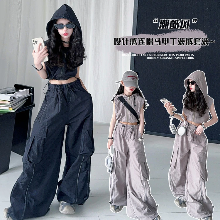 [麦哆哆」女童中大童季潮酷韩版时髦个性设计款休闲百搭工装套装