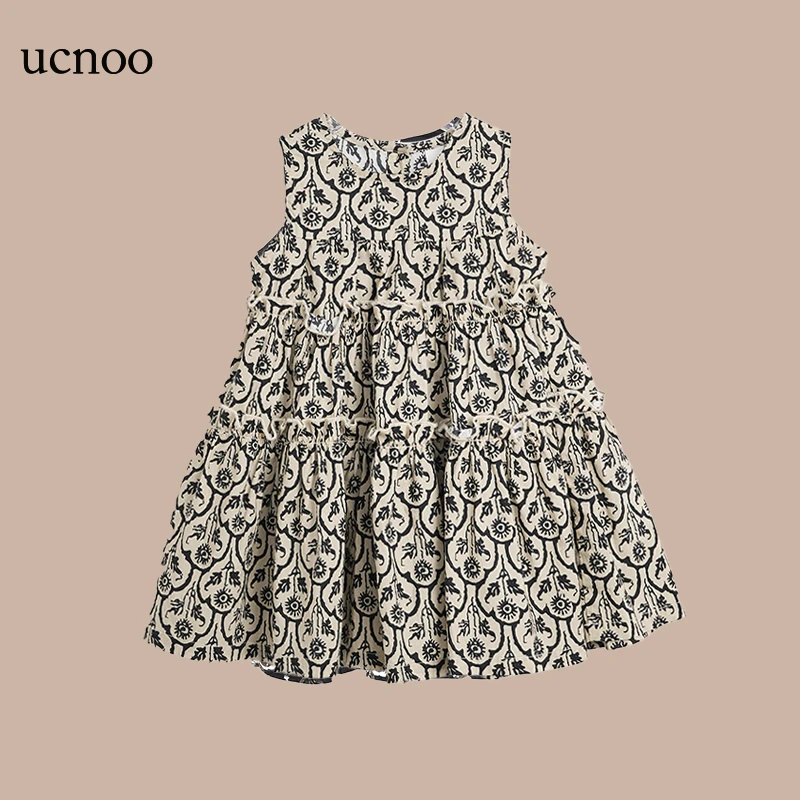UCNOO/与虫儿童连衣裙夏季新款女宝宝吊带裙艺术时尚复古花长裙