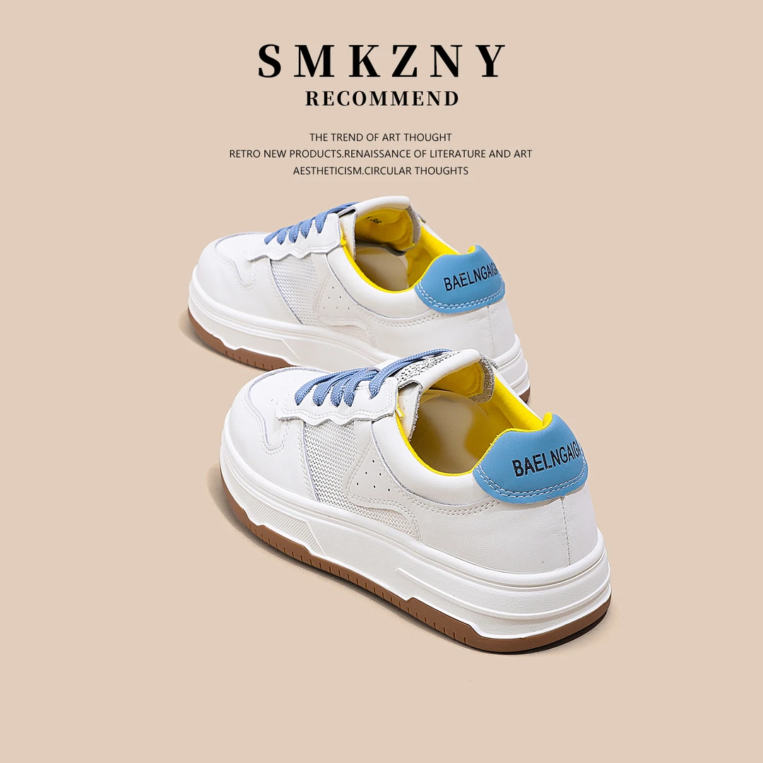 SNMKZNY蓝色厚底网面透气小白鞋女款2025新款夏季百搭运动休闲鞋A