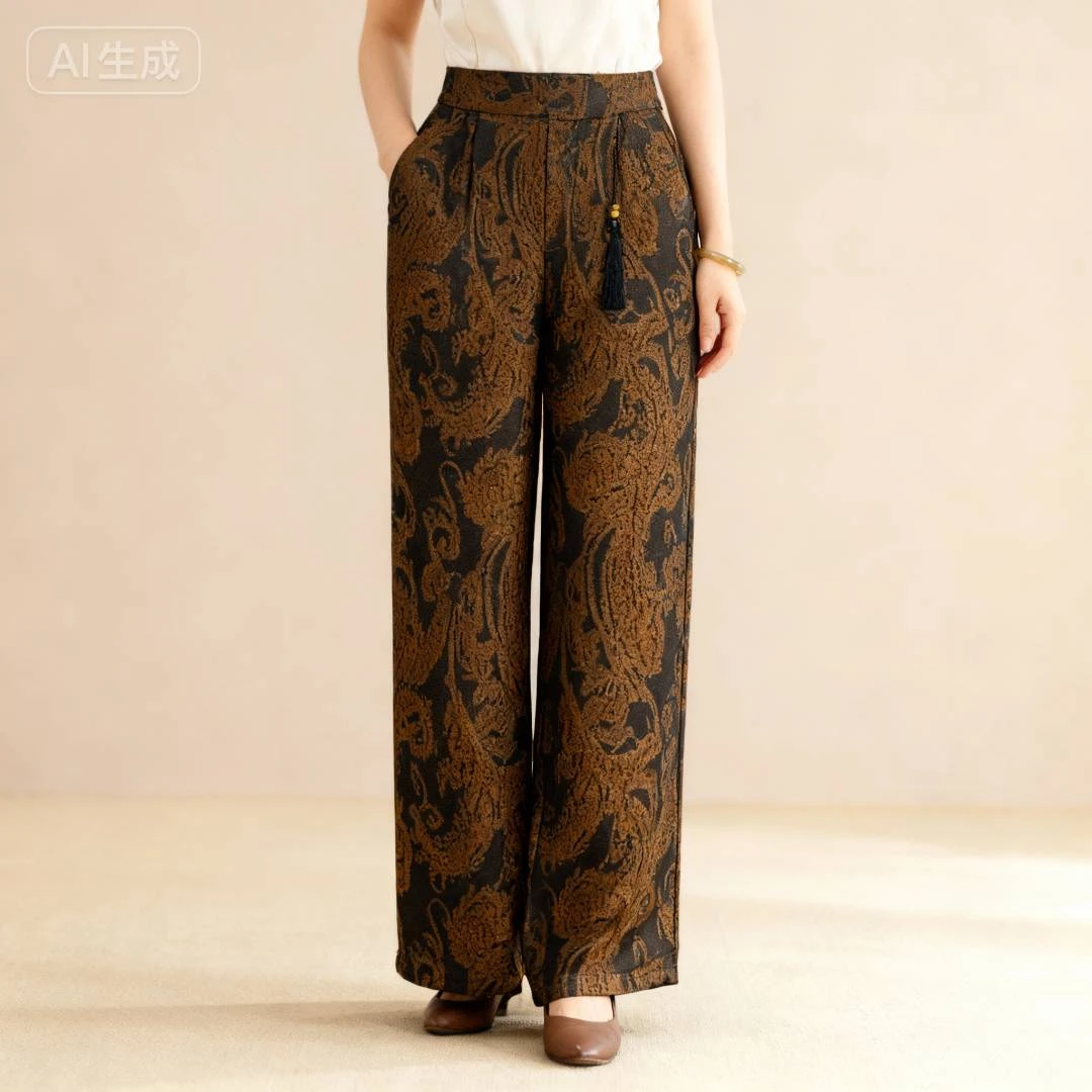 【一缎祥云】冬季加绒加厚新中式国风直筒阔腿裤499