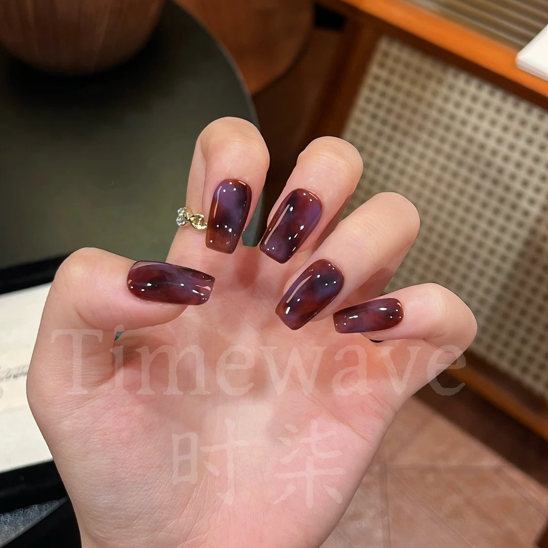 时柒【紫雾】秋冬暗夜紫追光百搭显白短款手工穿戴甲气质紫色