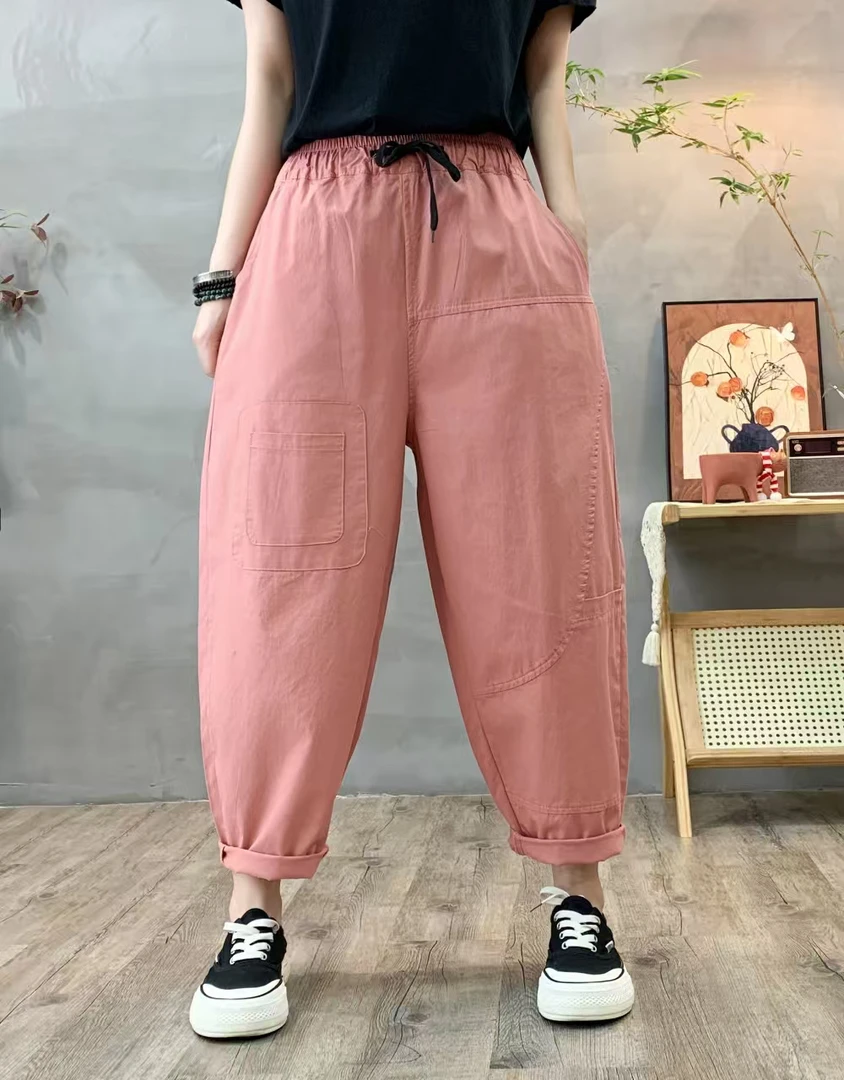 休闲纯色口袋哈伦裤