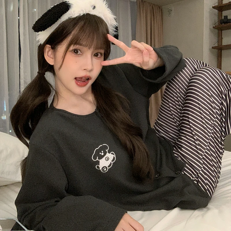 睡衣女秋冬季长袖加厚保暖德绒可爱2025新款小众设计感开衫家居服