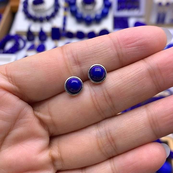 青金石银S925镶嵌耳钉