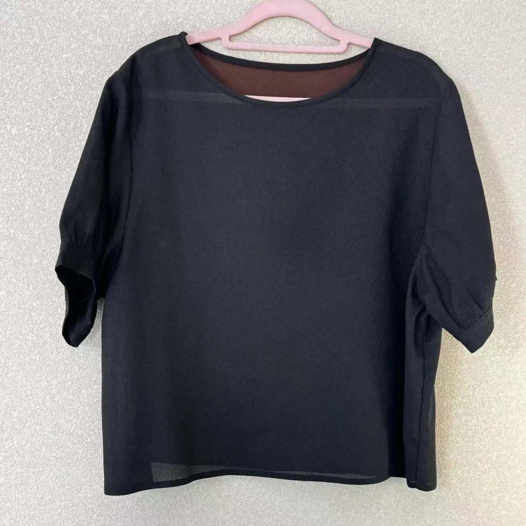 【盼盼专属(100%桑蚕丝）】35姆米透气透孔莨纱萝圆领夏季百搭宽松