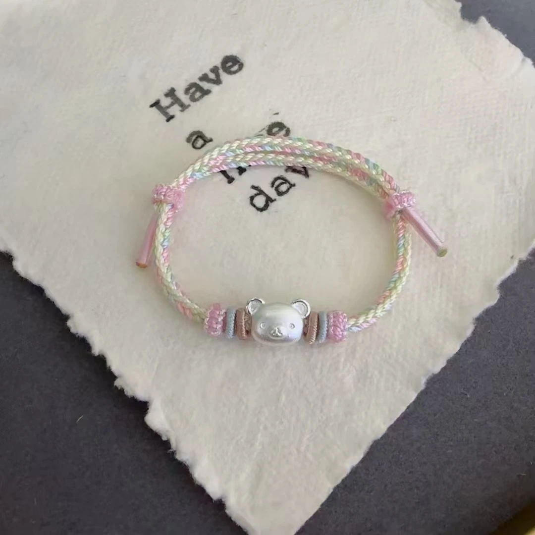 足银手链 足银999手链轻松熊编绳手链可爱情侣闺蜜同款小众时尚款