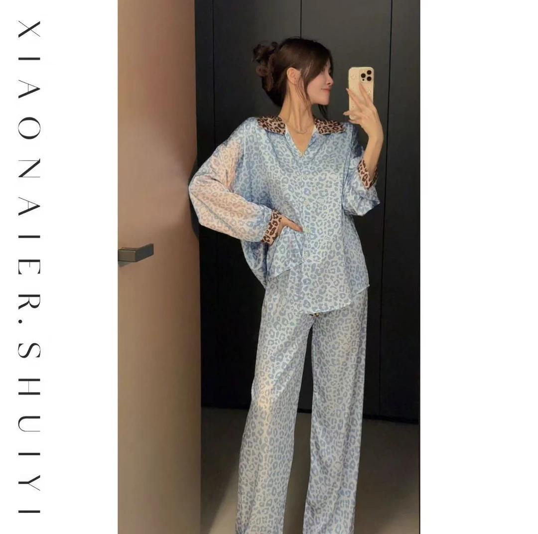 【雾蓝豹影】衬衫裙睡裙女显瘦可外穿睡衣家居服
