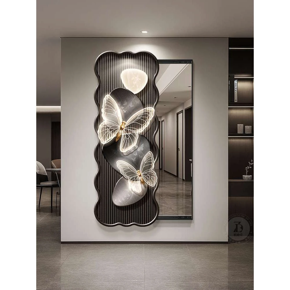 高级感可推拉隐藏式全身镜玄关装饰画暗藏式隐形穿衣镜试衣镜挂画