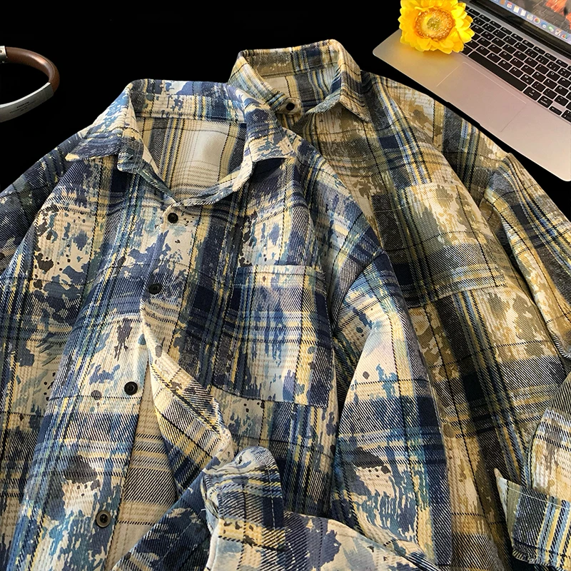 扎染衬衫男装春季新款重磅垂感长袖衬衣宽松美式潮流高街外套情侣