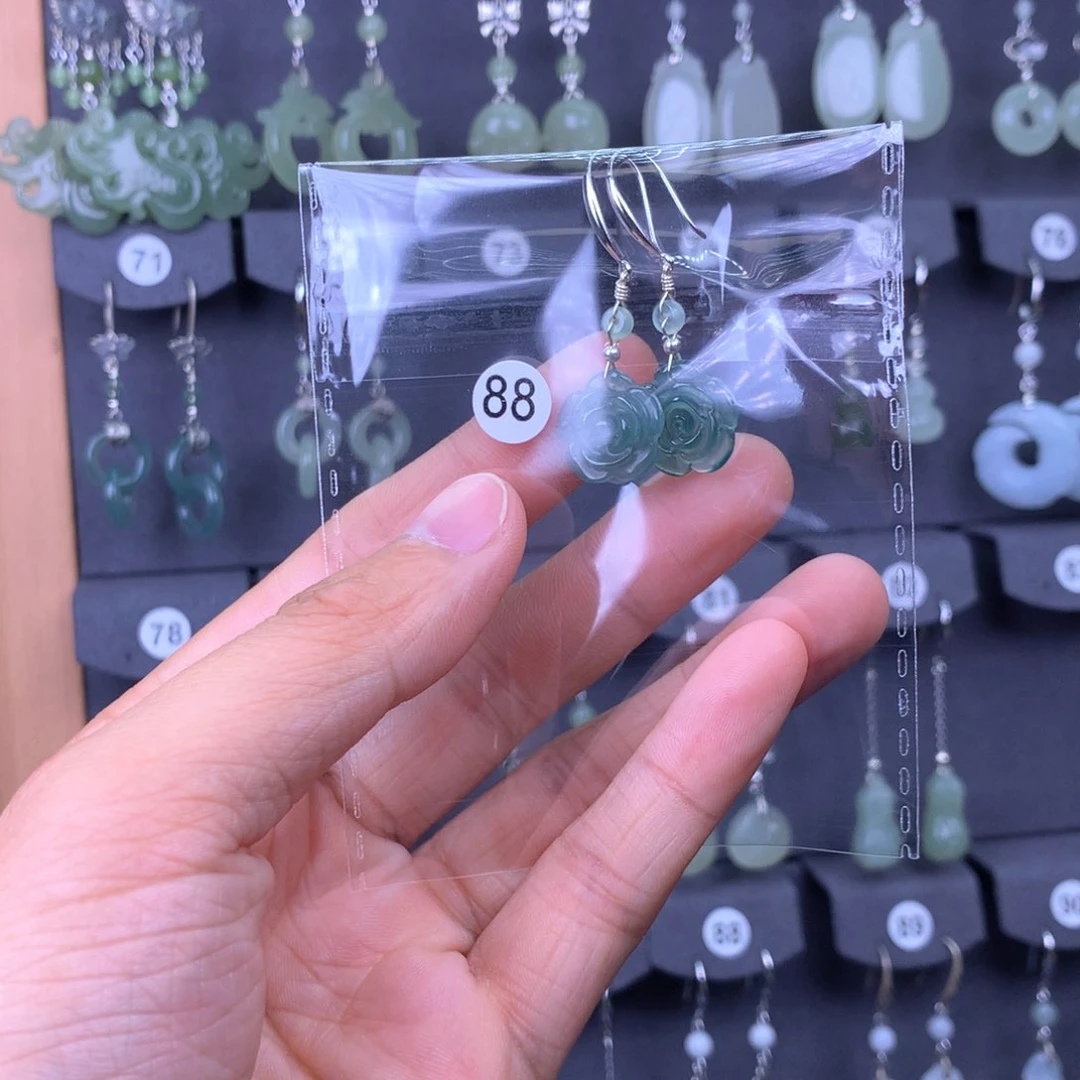 翡翠耳饰银S925镶嵌苦*啡