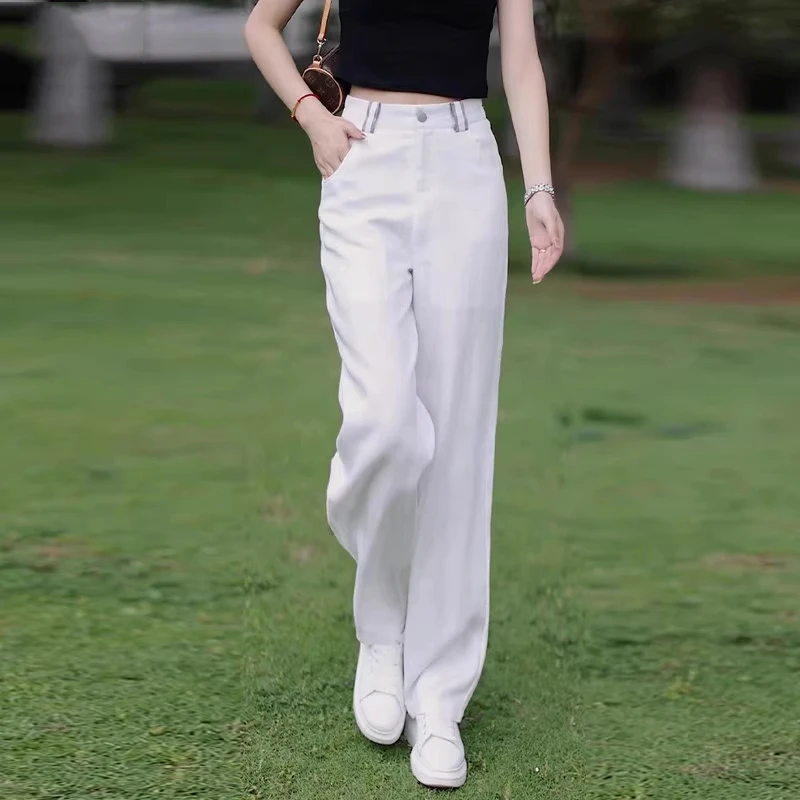 拉夏贝尔舒适阔腿裤女夏季2025新款防晒裤子高腰垂感薄款直筒裤