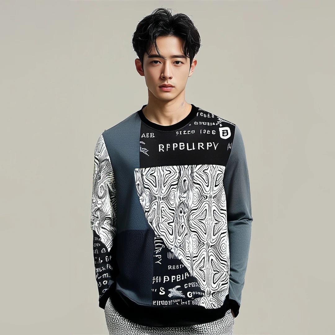 新款时尚长袖早春款圆领黑色卫衣休闲潮流拼接春季