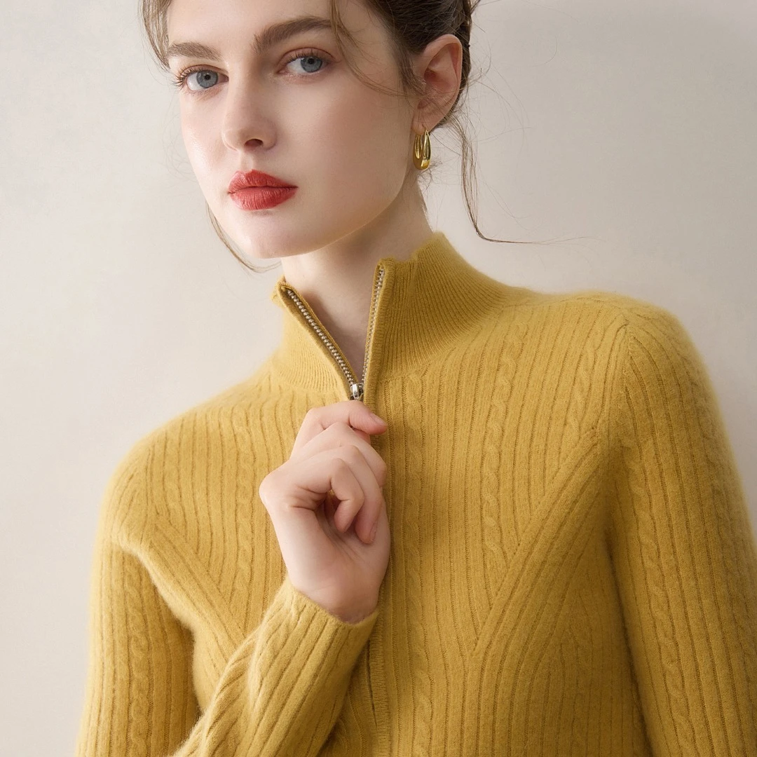 零压感【MORO系列】100%山羊绒麻花立领内搭开衫十二针秋冬上衣