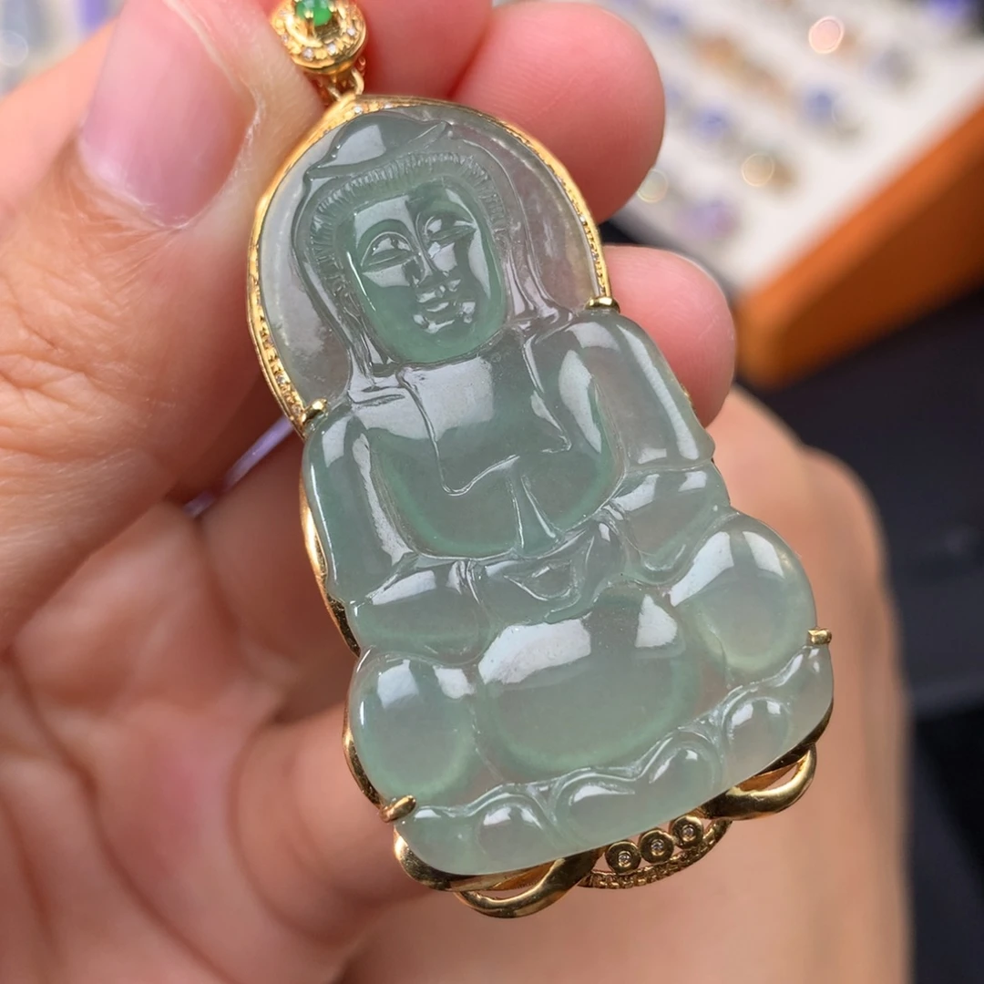 翡翠18K金镶嵌吊坠(不含链)