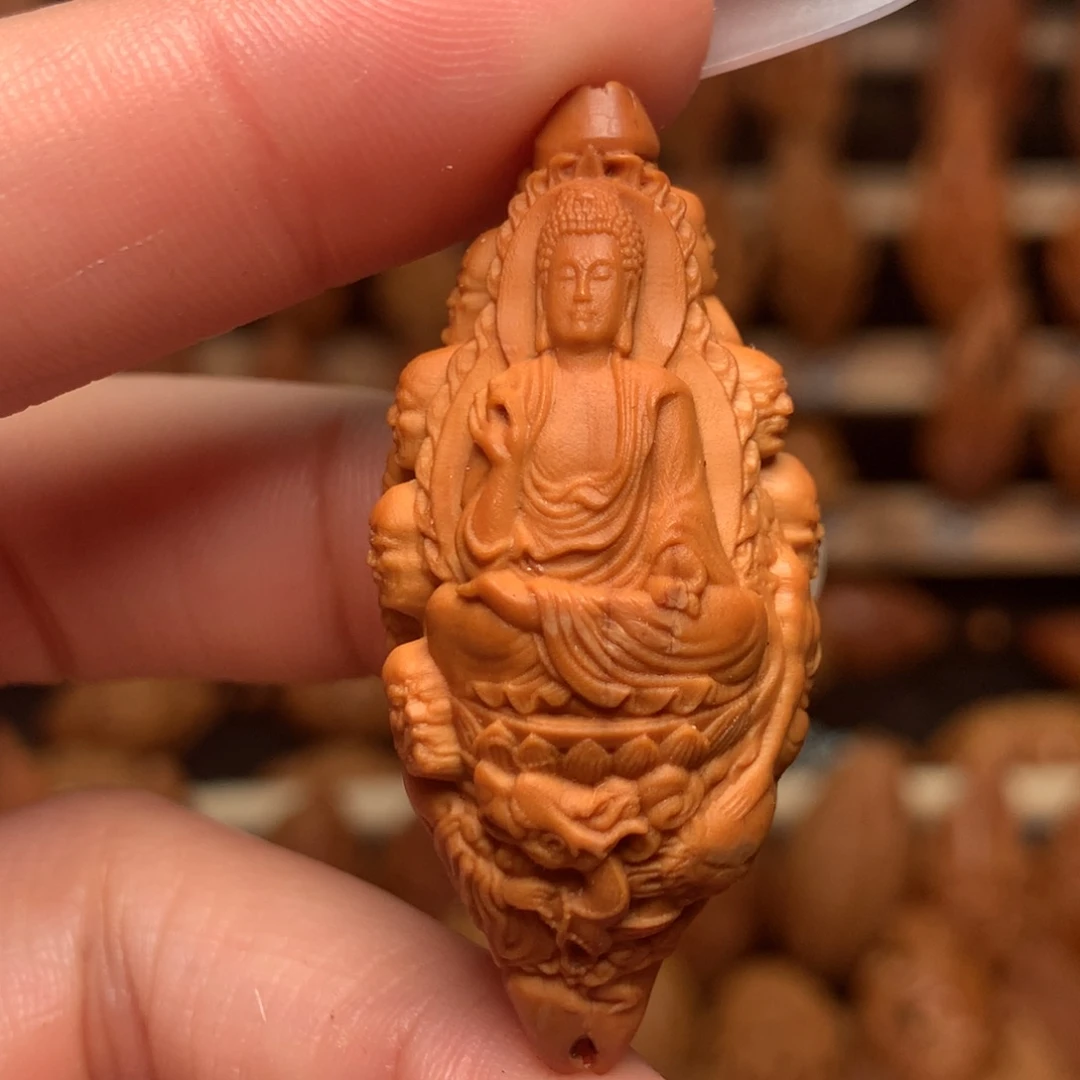 把件橄榄核十八罗汉拜如来