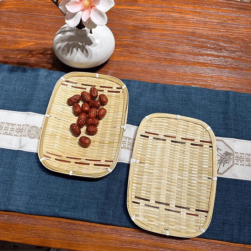 A01竹编长方形双色点心小盘子25X18厘米发2个