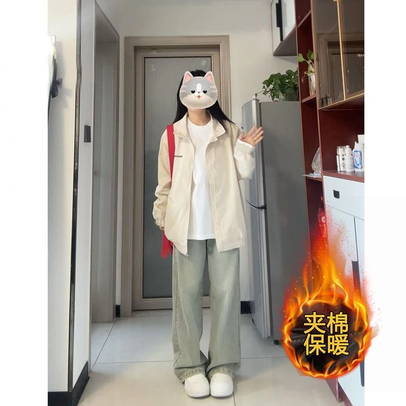 美式复古工装外套女春秋新款宽松百搭上衣潮情侣休闲大码夹克外套