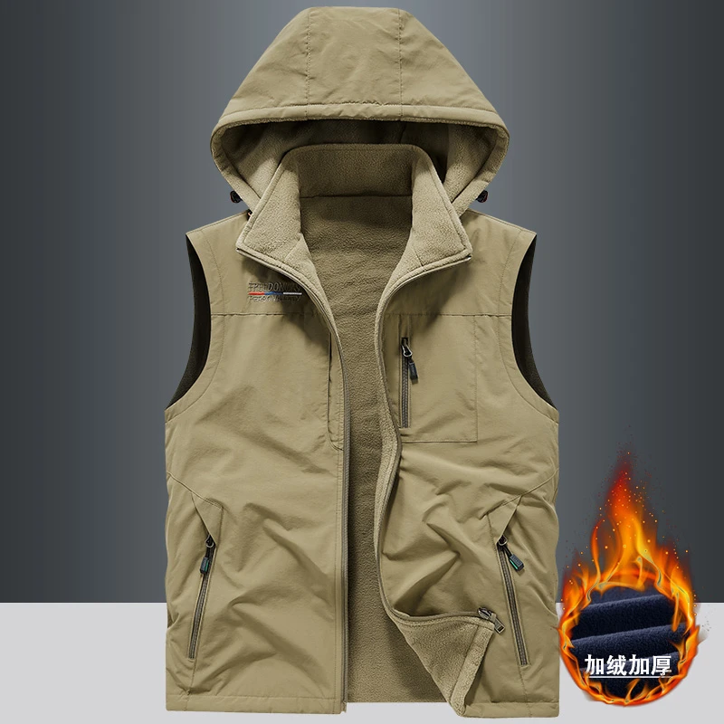 卡因耶查秋冬两面穿加绒马甲可拆卸帽加厚上衣户外摇粒绒百搭外套