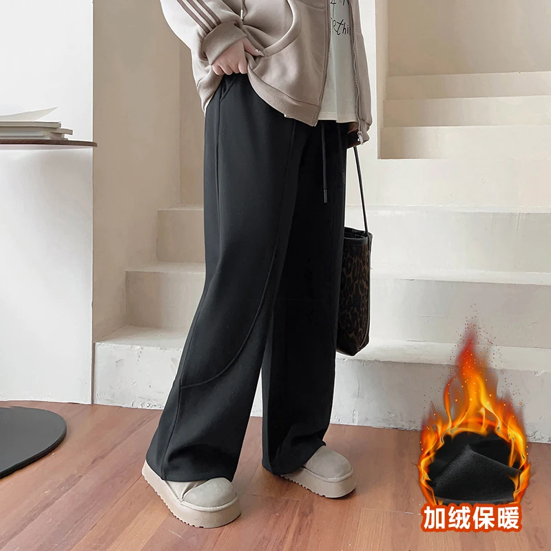 CD6776大码女装【三种裤长选】430克加绒抽绳休闲显瘦直筒加厚卫裤