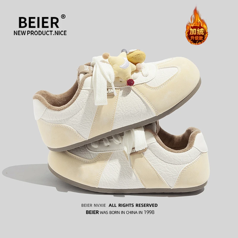 BEIER卡通可爱冬季新款加绒棉鞋女鞋2025加厚保暖百搭德训鞋7503