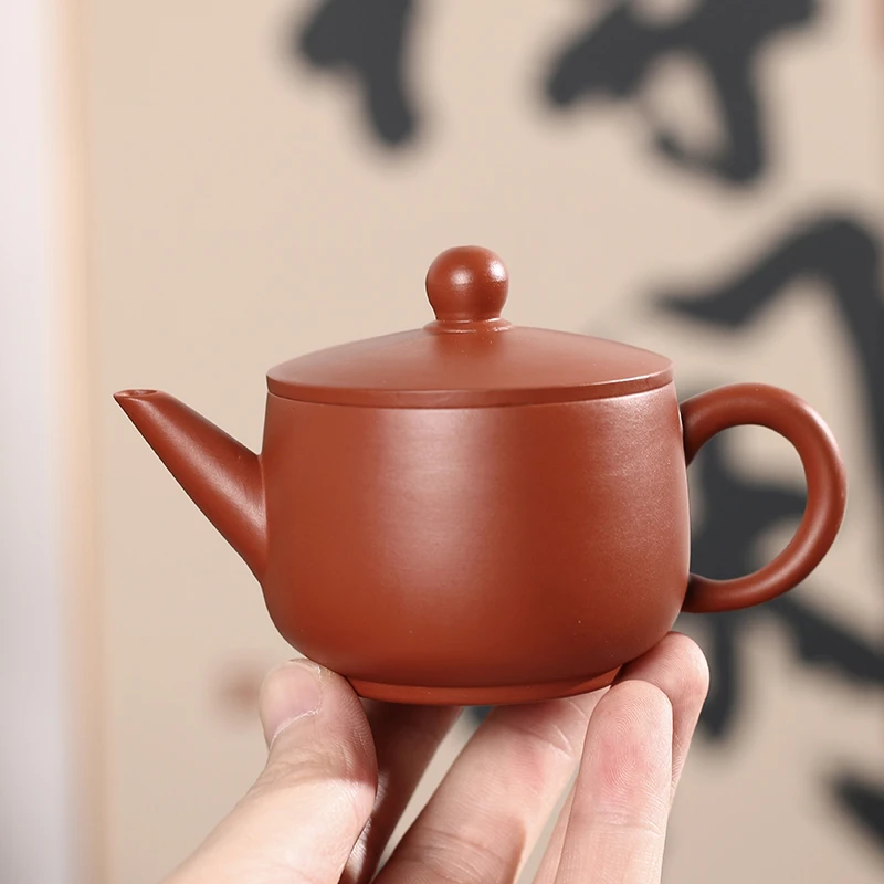 潮州朱泥手拉壶大口汉瓦壶小容量功夫小茶壶中式全手工复古茶壶