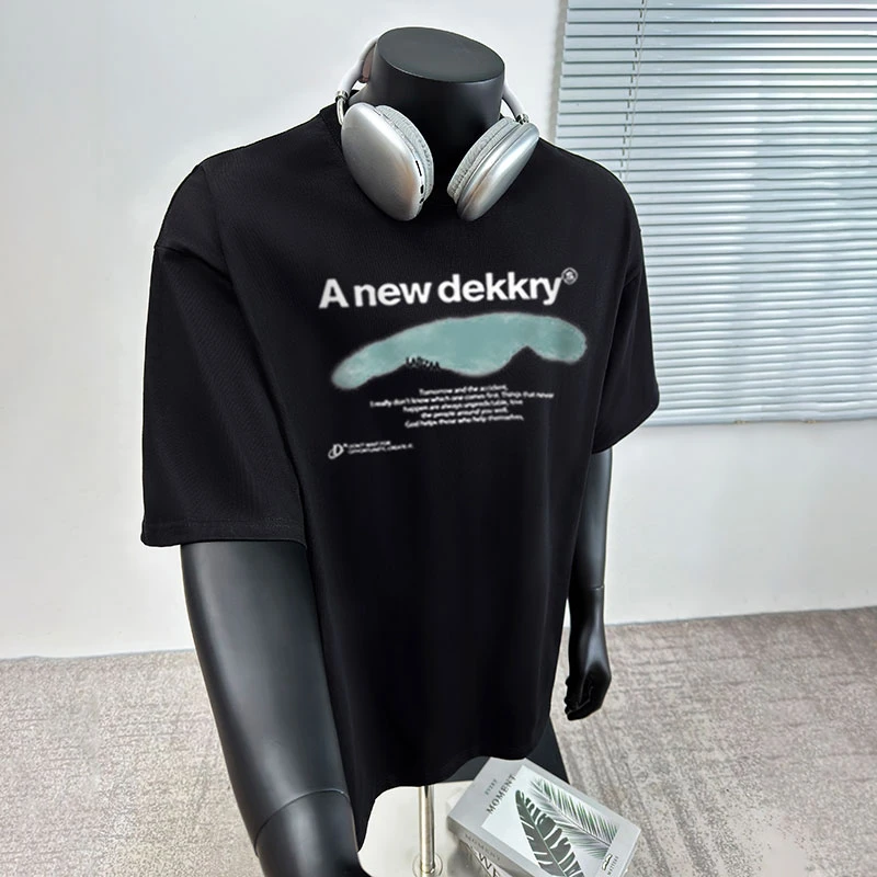 美式百搭设计感印花纯棉短袖t恤男女夏季宽松休闲高街圆领上衣ins