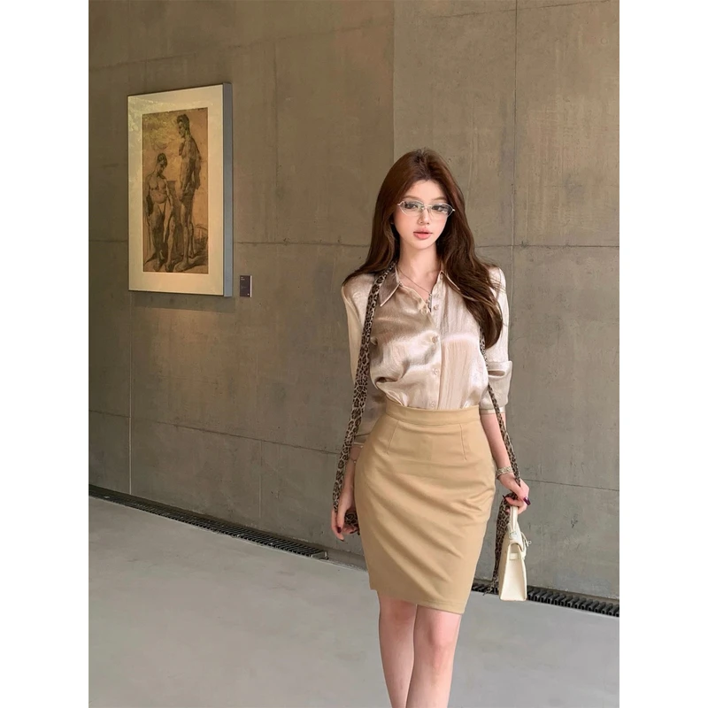 御姐气质防晒宽松衬衫配豹纹丝巾弹力高腰包臀半身裙两件套女夏季