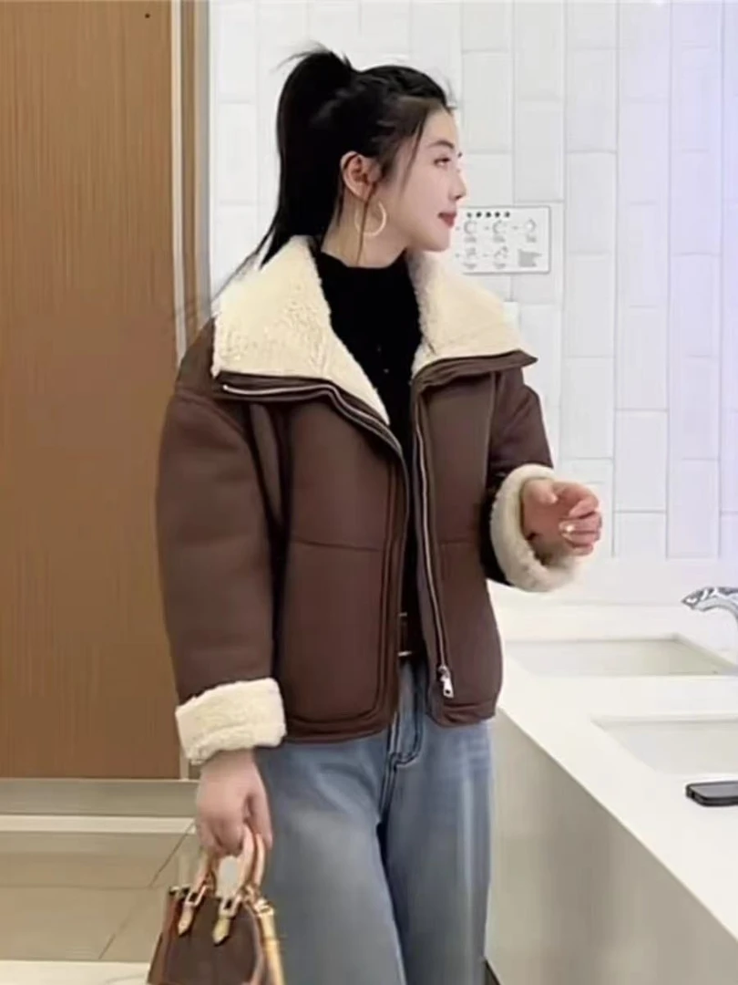 那简家 920 冬季新款加厚保暖拼羔毛外套