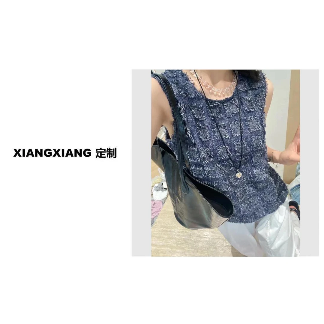 香香老板娘定制毛边格子无袖上衣#36424