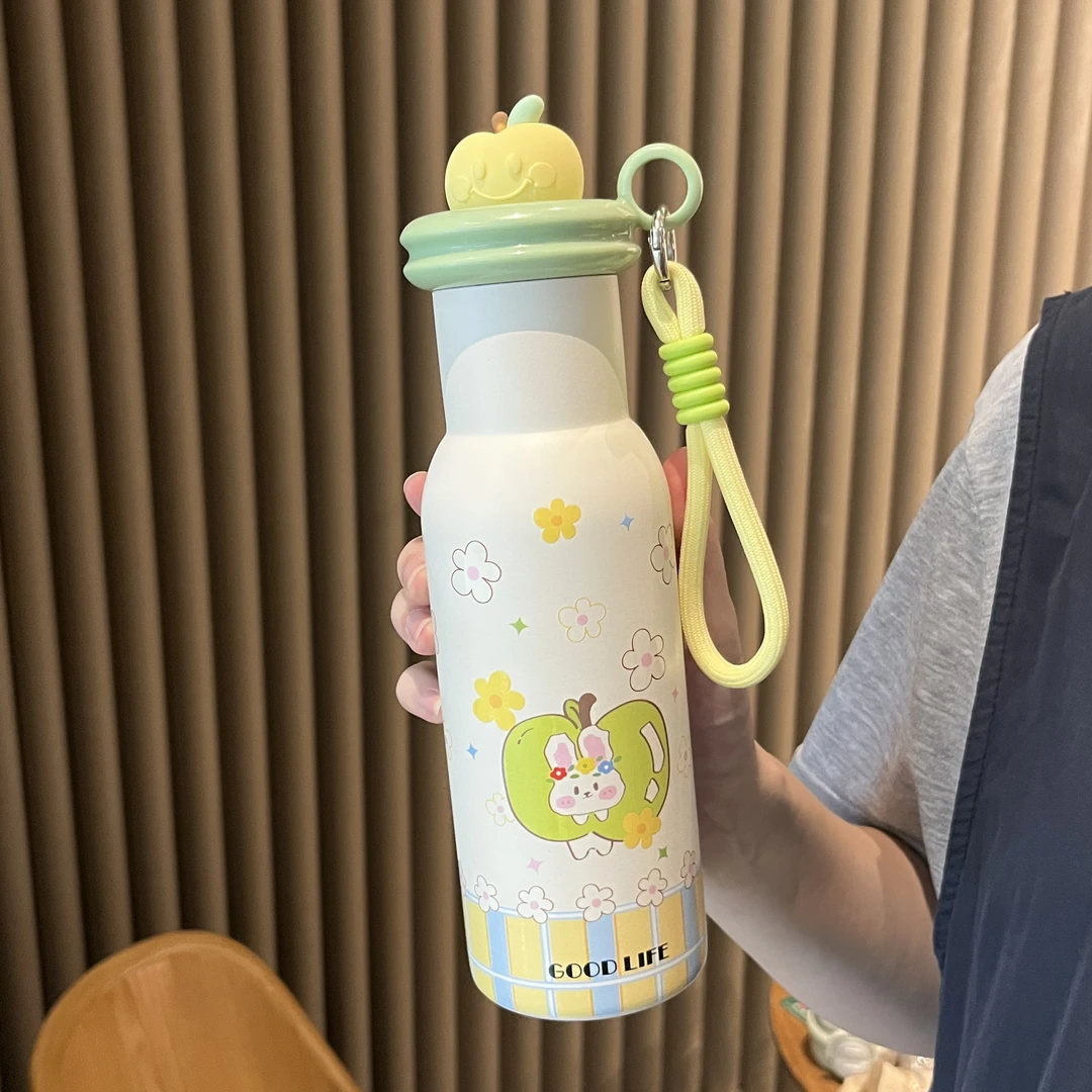 卡通保温杯2025新款女生高颜值吸管杯子儿童便携随行水杯生日礼物