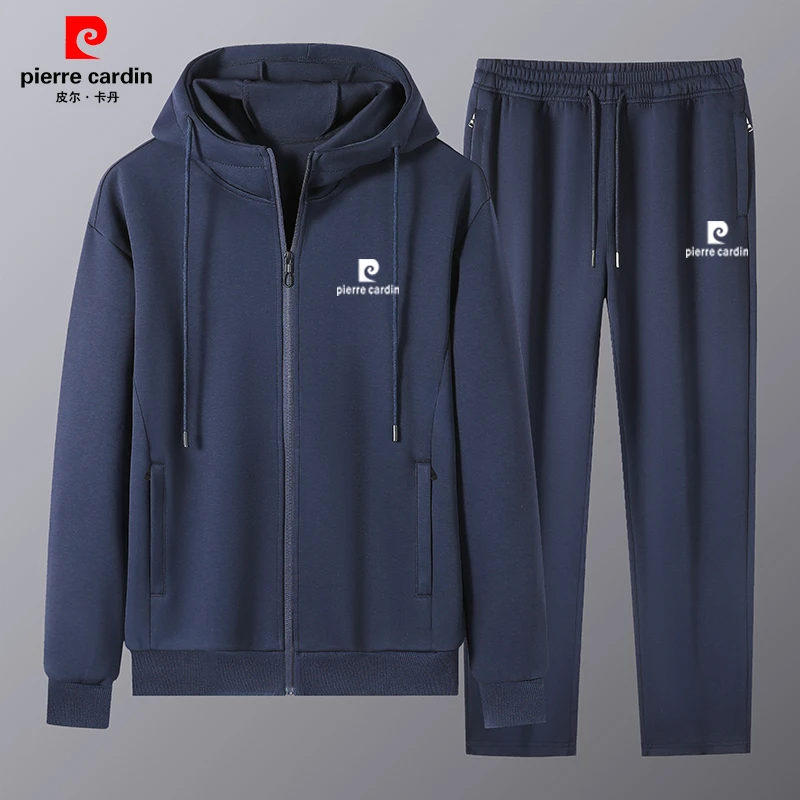 皮尔卡丹春秋运动套装男士薄款中老年连帽开衫卫衣大码休闲运动服