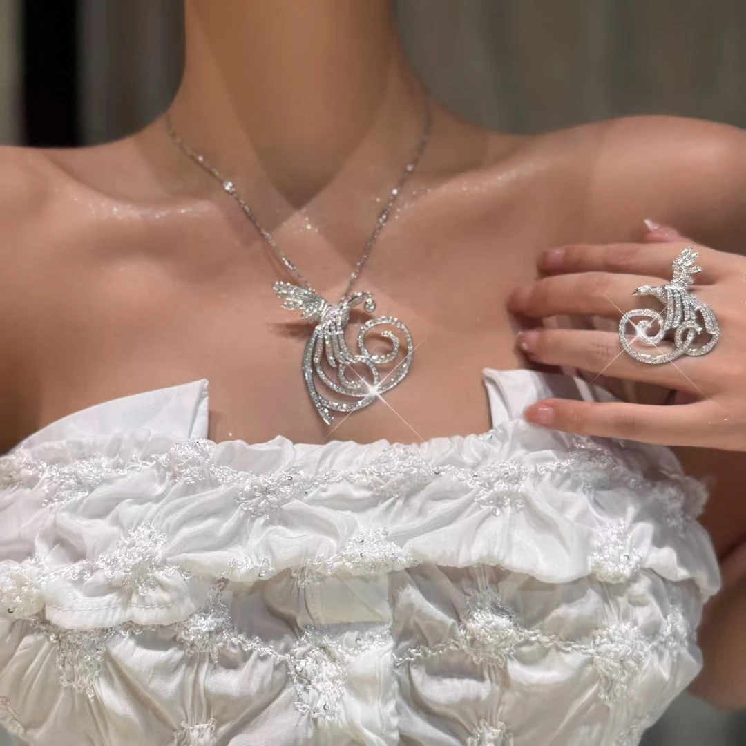 QANNA【满钻天堂鸟】【大钻设计款】奢华豪华晚宴气质名媛钻石项链AY