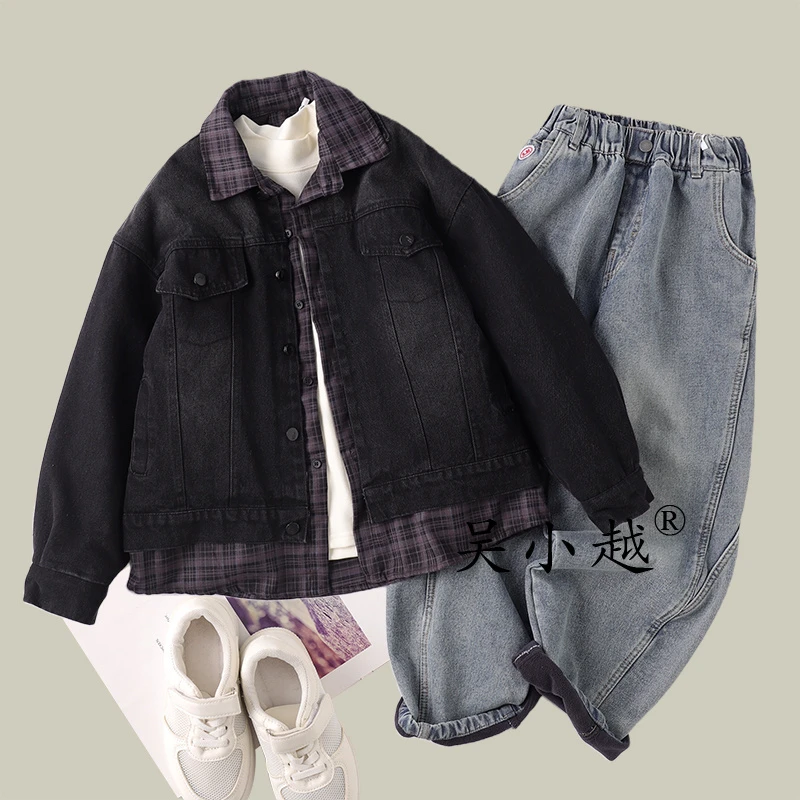 吴小越w1693男童牛仔外套同学痞帅男孩秋冬新款衬衣版型秋款大童
