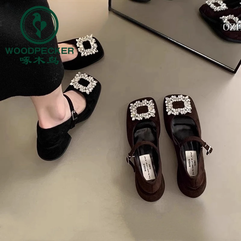 啄木鸟法式玛丽珍单鞋女2025春季新款气质高跟鞋配裙子水钻晚晚鞋