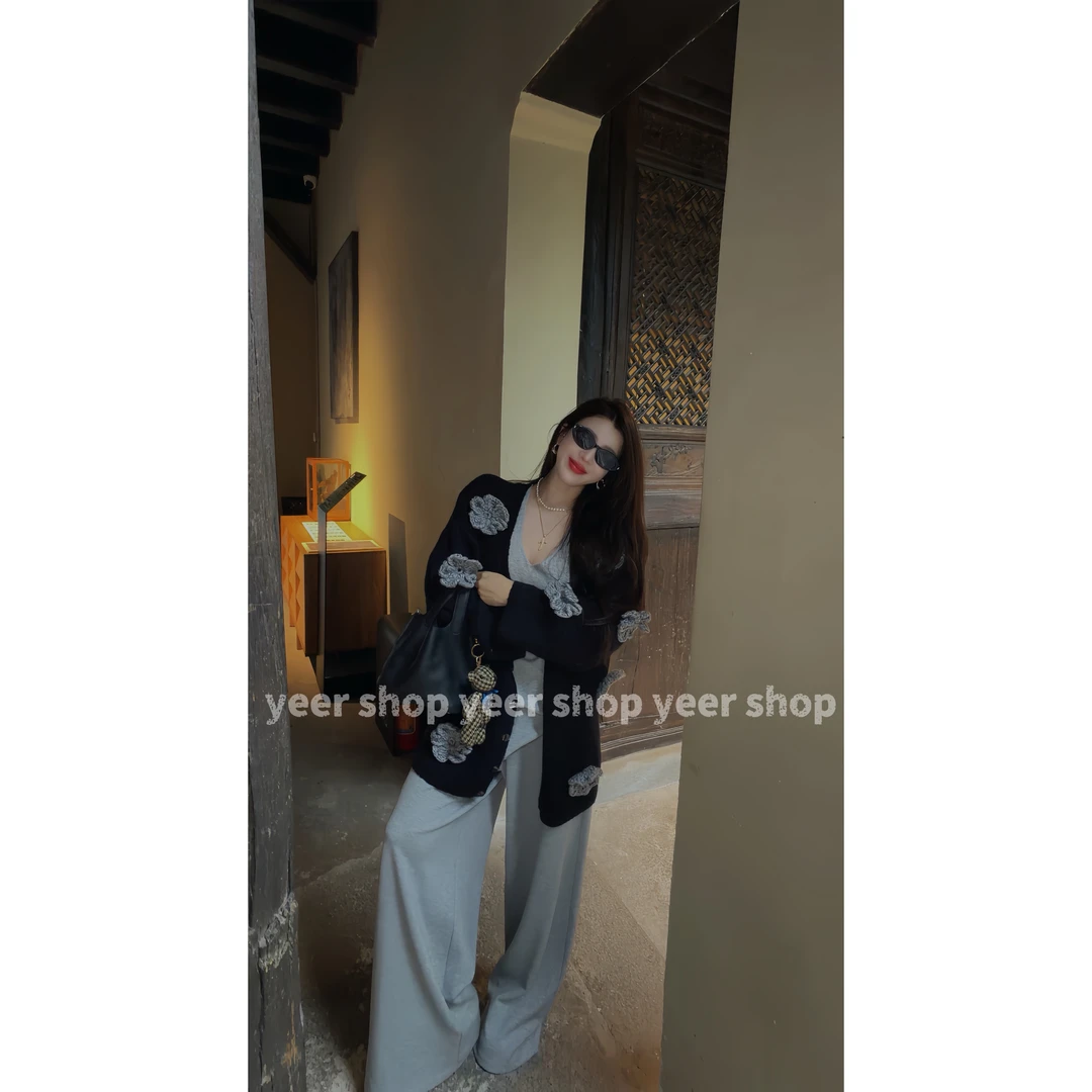 YEER·SHOP【复古花廊~】爷儿秋季新款立体手工花朵毛衣开衫