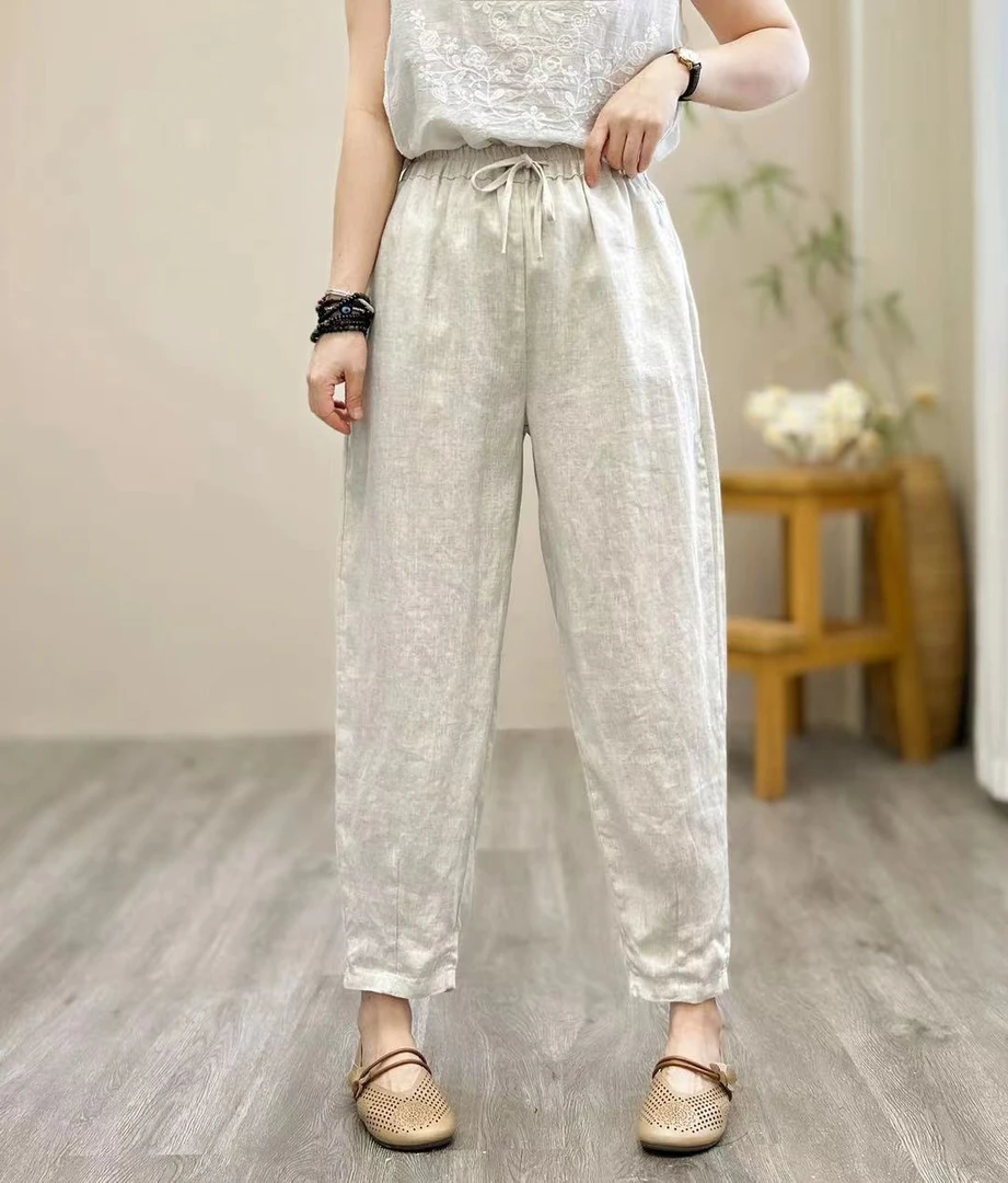 2025新款春夏诺曼底雨露亚麻休闲百搭小脚裤MT 8801