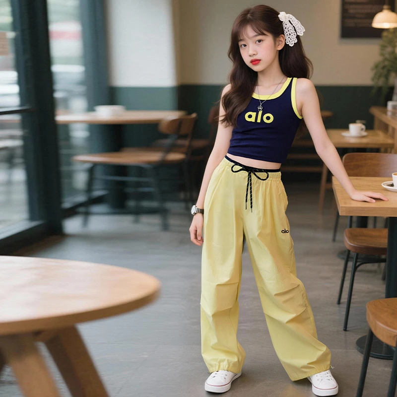 女童2025夏季新款时尚韩系无袖背心上衣工装裤套装女童潮